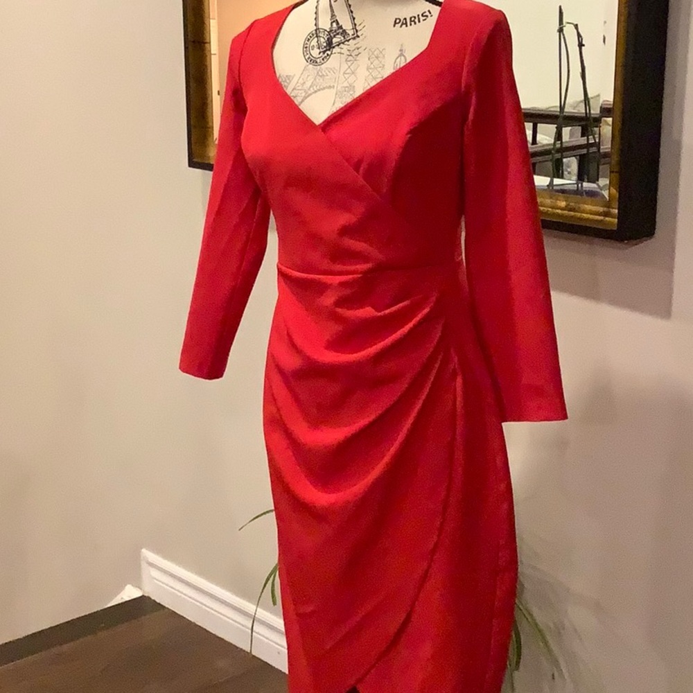 Elegant Red Faux Wrap Dress